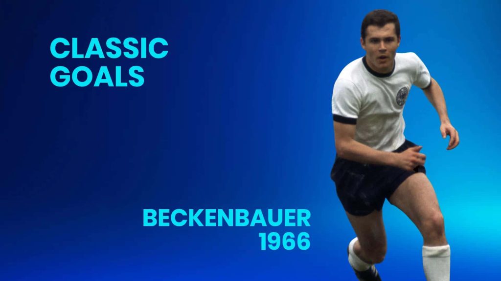 Young Franz Beckenbauer 1966 West Germany kit classic football goals blue modern wallpaper