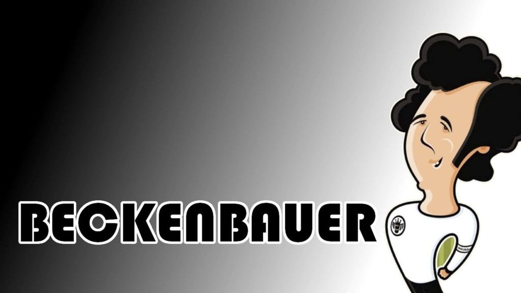 Minimalist digital cartoon of football legend Franz Beckenbauer with bold typography background Wallpaper