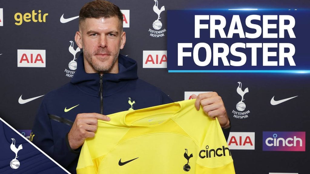 Fraser Forster Tottenham Hotspur goalkeeper holding bright yellow kit official Spurs wallpaper
