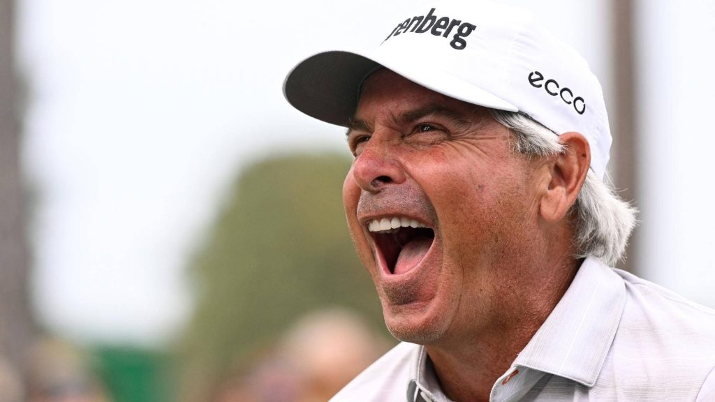 Fred Couples cheering close-up wearing white Ecco cap golf legend wallpaper background