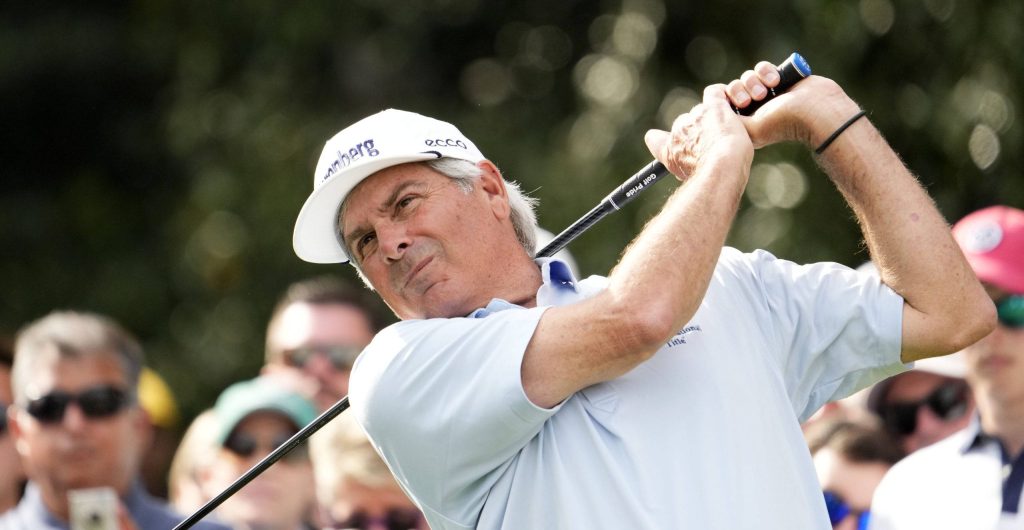 Fred Couples mid-swing close-up golf action wallpaper capturing focus and technique