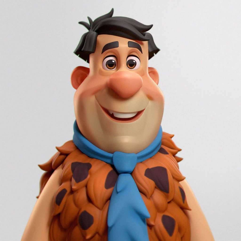 3D render of Fred Flintstone in leopard-print outfit with blue tie on minimalist background Wallpaper