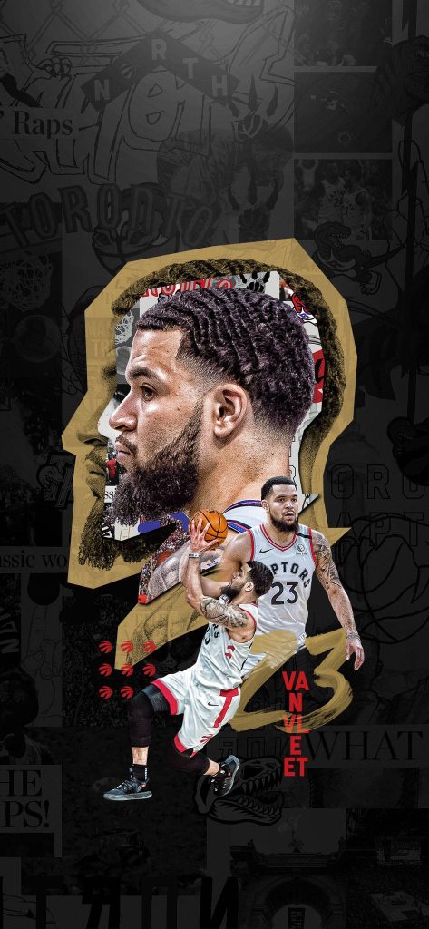 Fred VanVleet basketball wallpaper black gold jersey 23 Toronto Raptors action shot collage