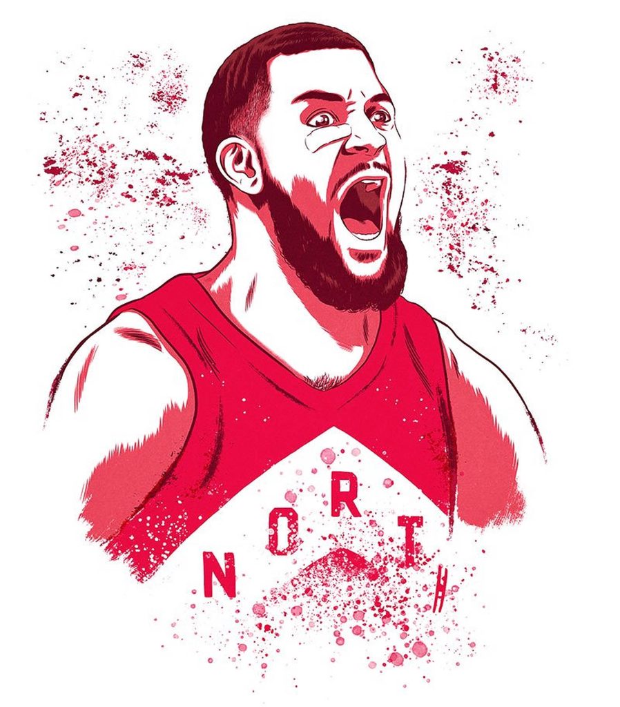 NBA star Fred VanVleet red spatter art digital illustration Raptors wallpaper background