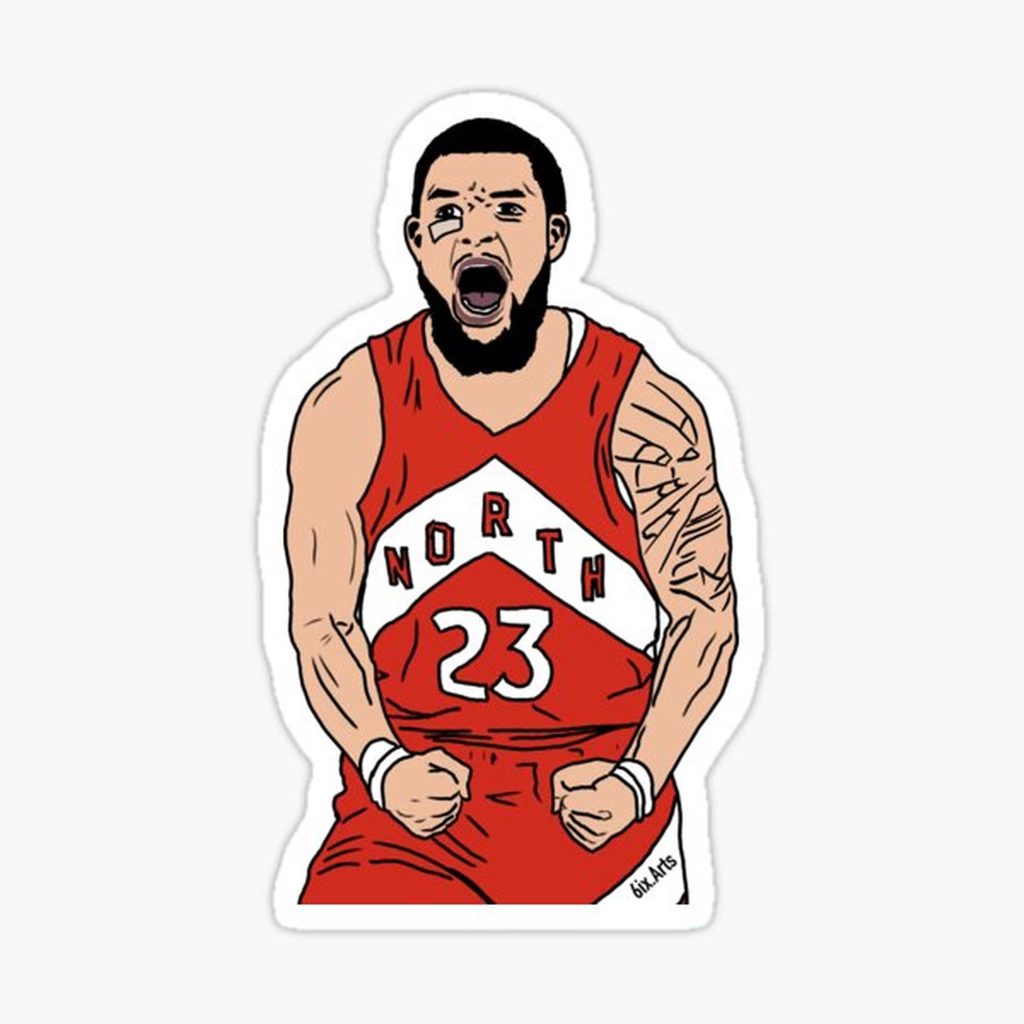 Vector art of Fred VanVleet in red Toronto Raptors jersey number 23 dynamic basketball wallpaper