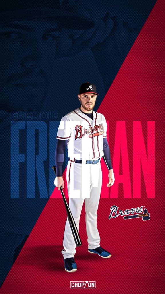 Freddie Freeman Atlanta Braves wallpaper bat white uniform red blue Chop On sports poster design