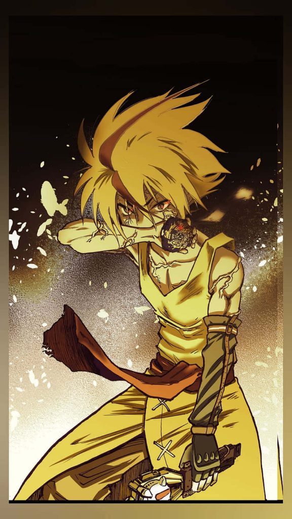 Free De La Hoya Beyblade Burst Evolution wallpaper dynamic pose gritty golden anime background