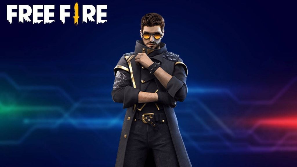 Free Fire Alok wallpaper with dark gold outfit sunglasses glowing tech background gamers