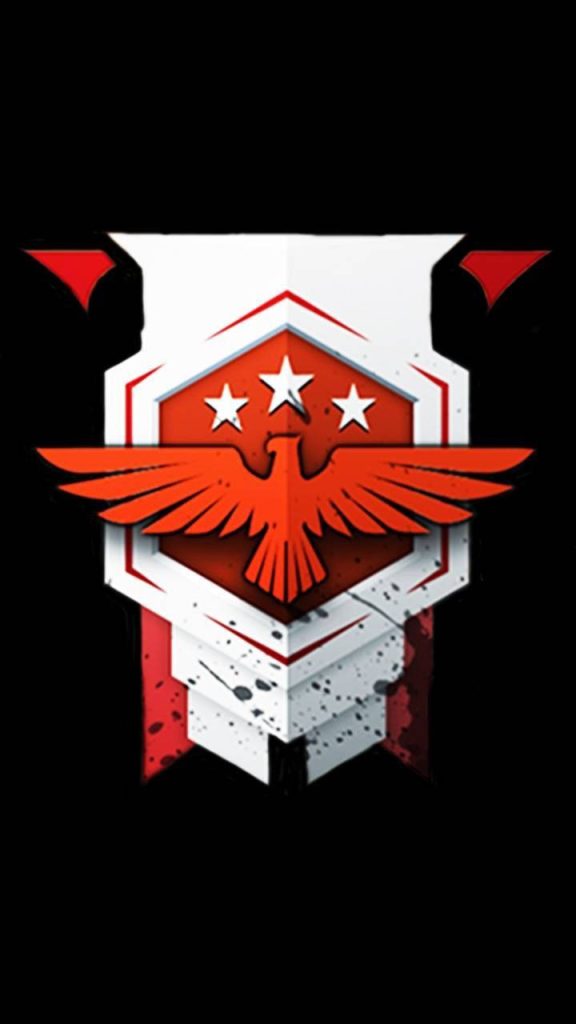 Free Fire Heroic rank emblem wallpaper red eagle three white stars shield banner black background