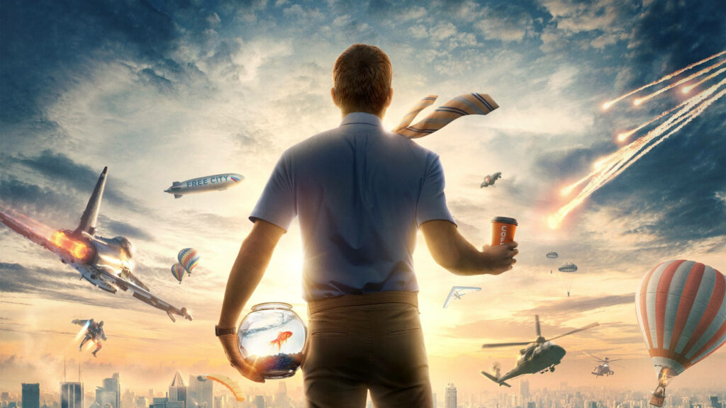 Exciting Free Guy Wallpaper: Sci-Fi Protagonist in Action-Packed City