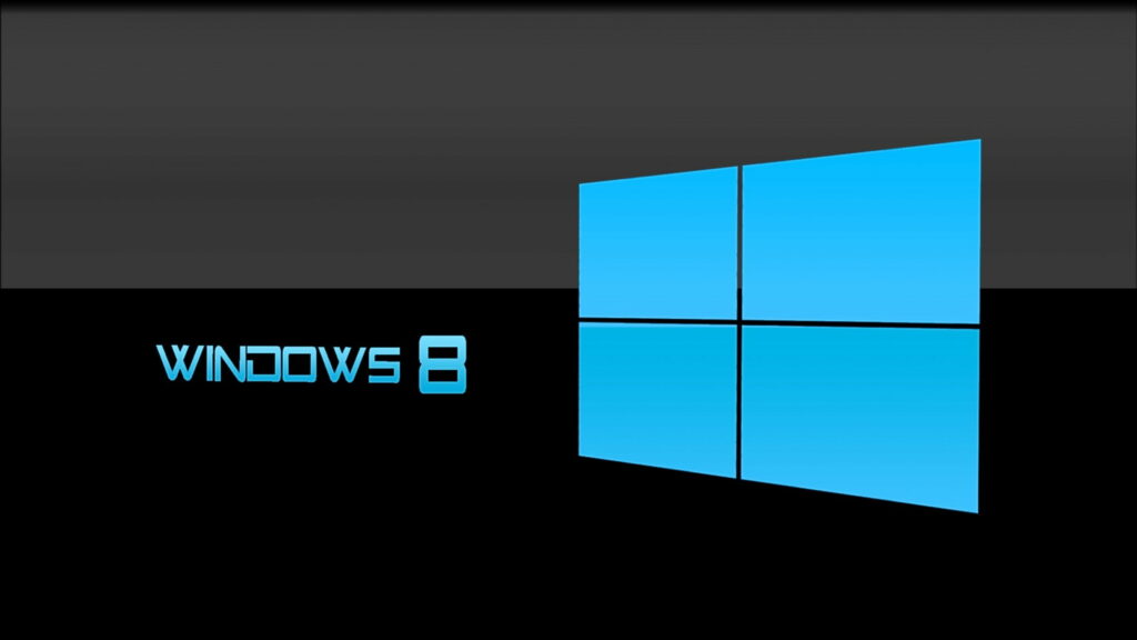 Windows 8 wallpaper with cyan logo on dark grey black background modern tech desktop design