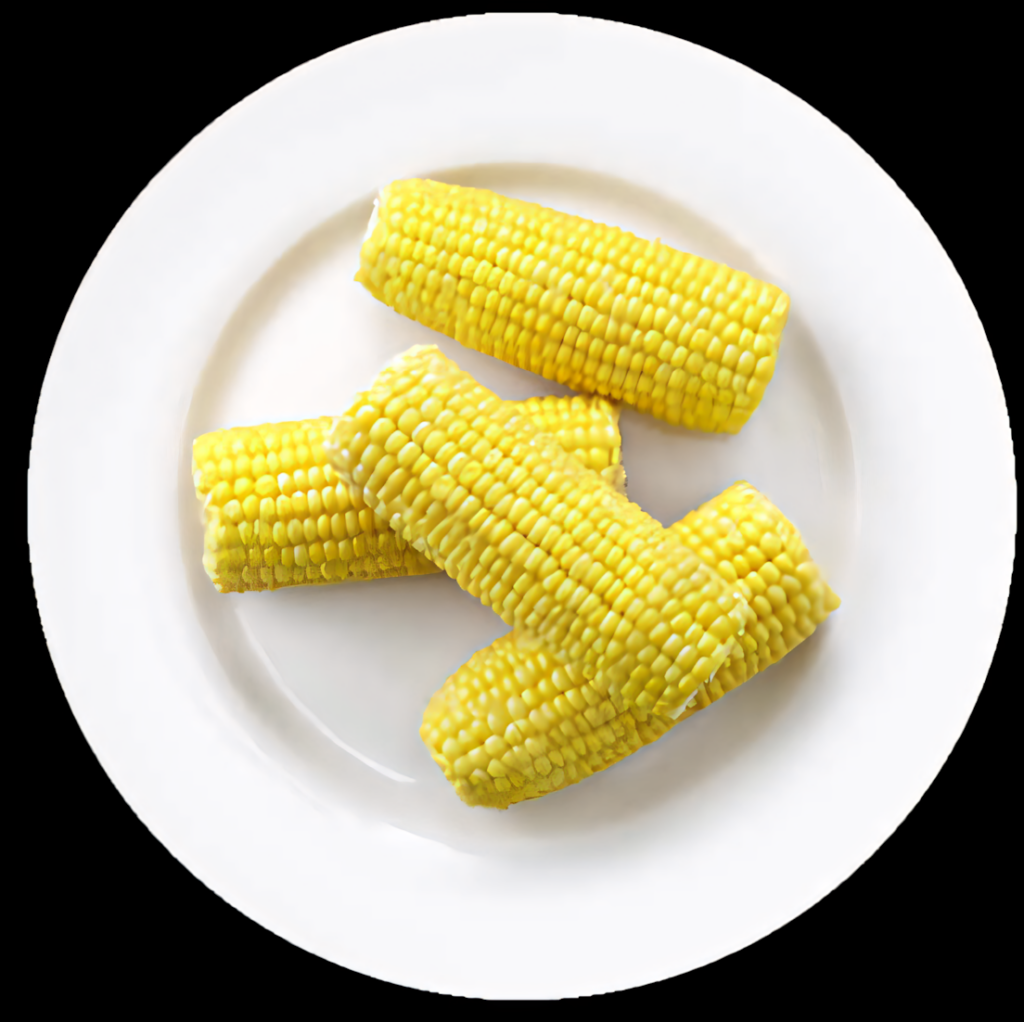 Bright Yellow Boiled Corn Cobs on White Plate - Wallpaper Background
