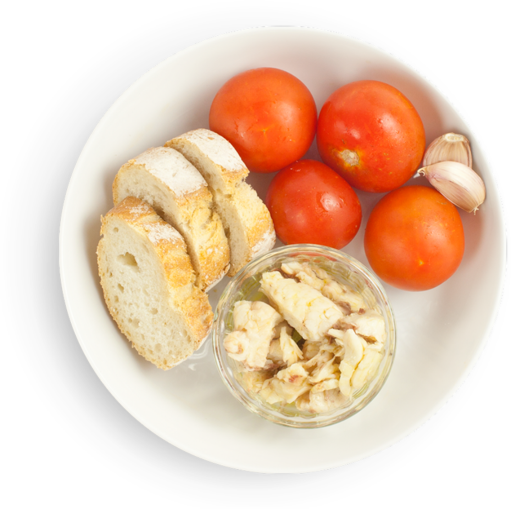 Fresh Bruschetta Ingredients on White Plate: Tomatoes, Garlic, Bread Wallpaper