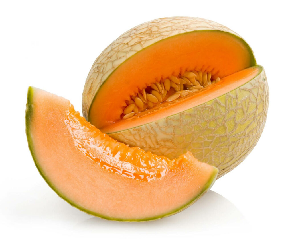 Fresh Cantaloupe Wallpaper: Textured Rind & Juicy Orange Delight
