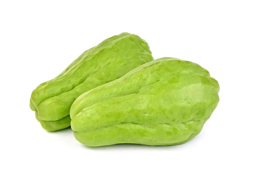 Fresh Green Chayote Wallpaper: Minimalistic Vegetables on White