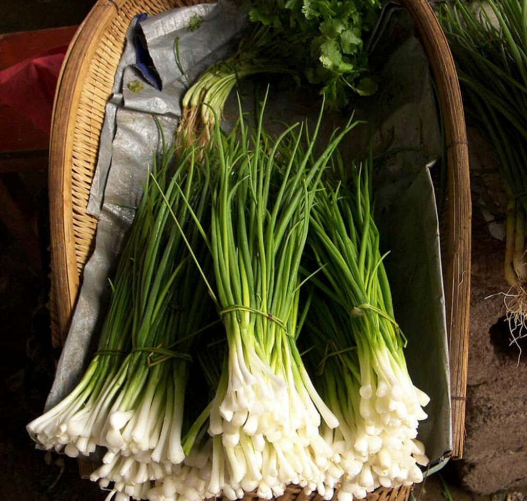 Fresh Green Chives in Rustic Basket - Vibrant Wallpaper Background