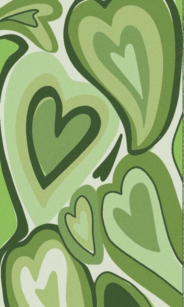Fresh Green Heart Pattern Wallpaper Background on White