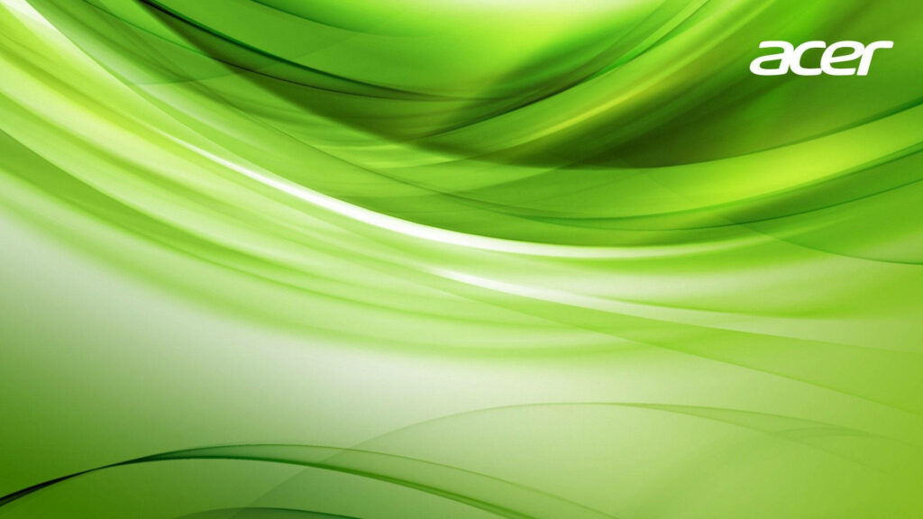 Light green Acer wallpaper with flowing green white waves and Acer logo in top right corner