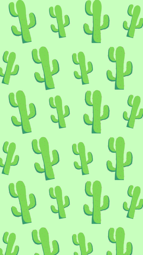 Playful super light green cacti pattern on soft green background fresh desert wallpaper design