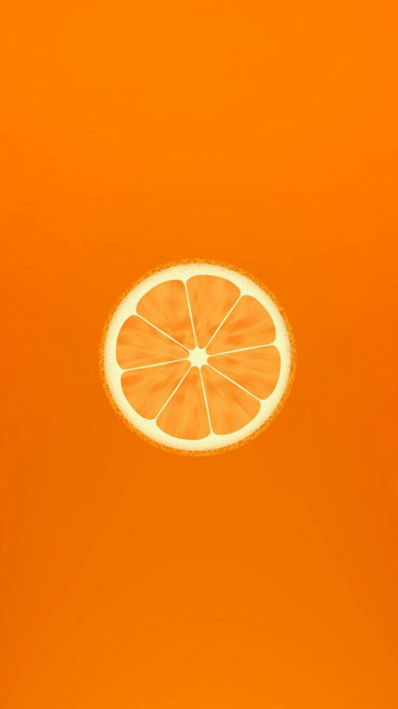 Minimalistic orange fruit slice on bold orange background vibrant phone wallpaper design