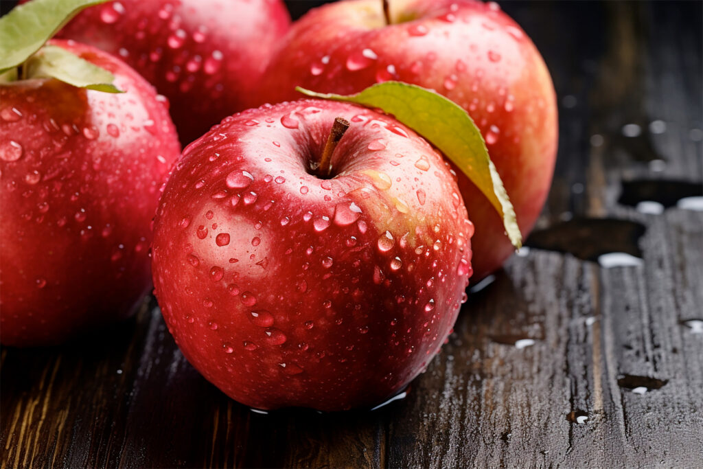 Fresh Red Apples in Water Droplets: Captivating Macro Wallpaper