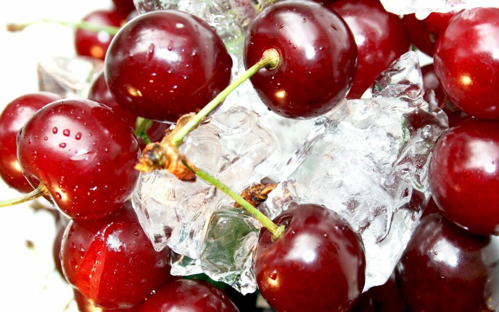 Fresh Red Cherries & Ice Wallpaper - Refreshing Background Design