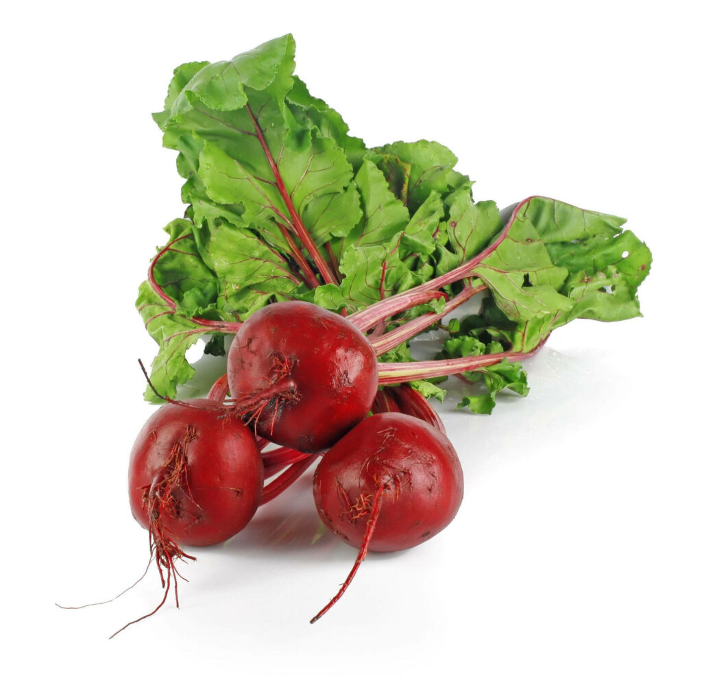 Fresh Red Beetroot Wallpaper with Vibrant Green Leaves Background