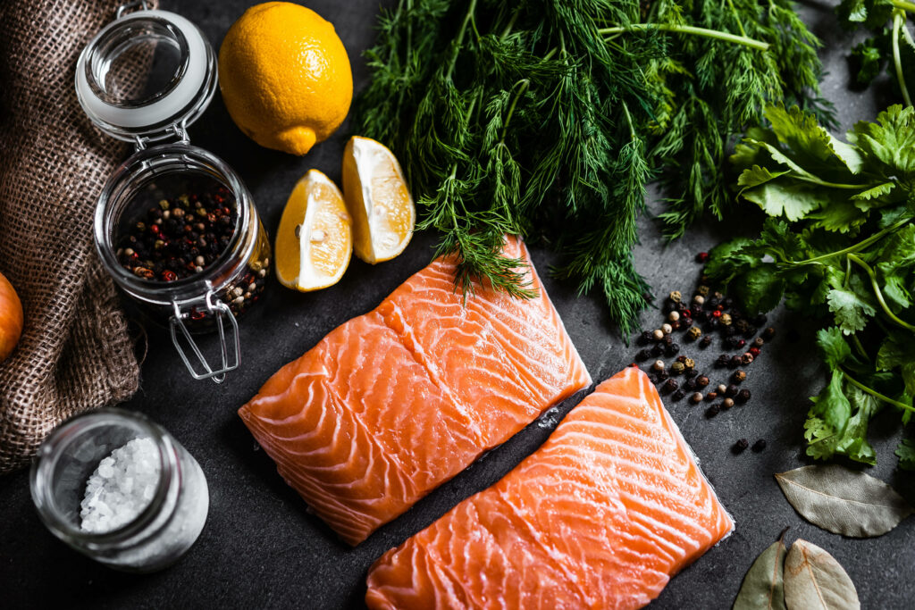 Vibrant Salmon Fillet with Herbs and Spices - Culinary Wallpaper