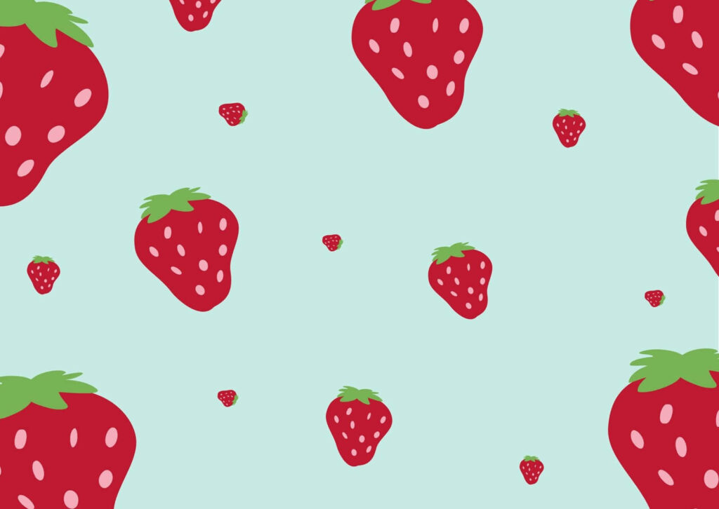 Cheerful Strawberry Wallpaper on Pastel Blue Background
