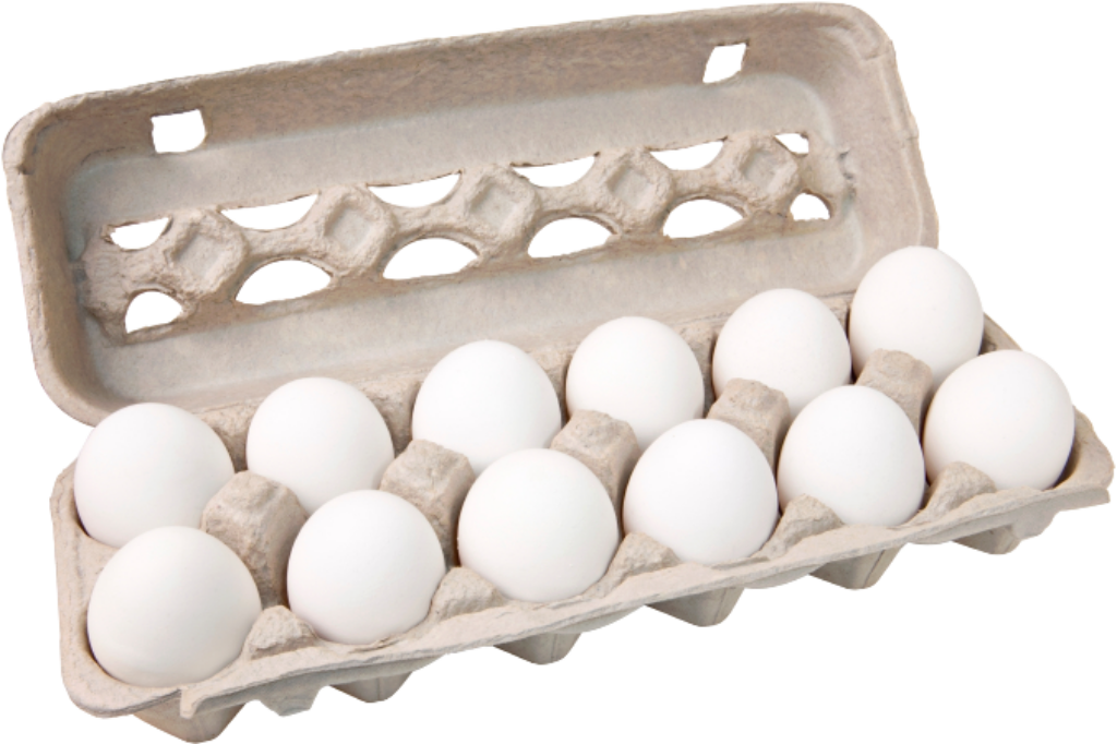 Dozen Fresh White Eggs in Cardboard Carton - Wallpaper Background