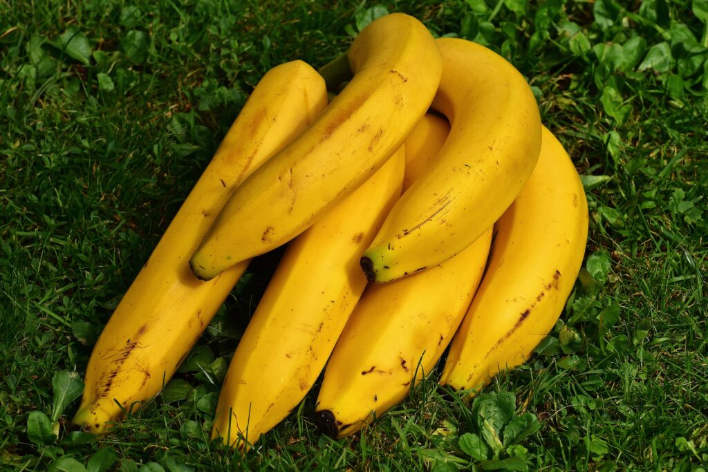 Vibrant Banana Wallpaper: Fresh Yellow Bananas on Green Grass