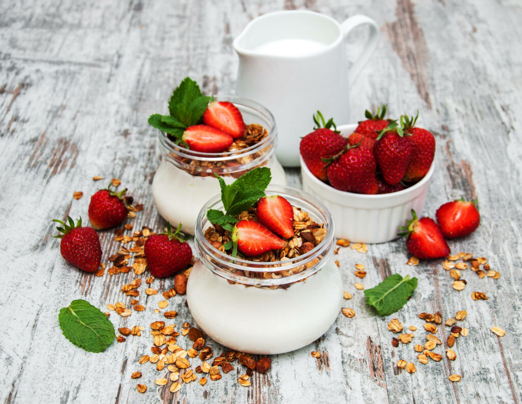 Delicious Yogurt and Strawberries Wallpaper - Creamy & Fresh Design