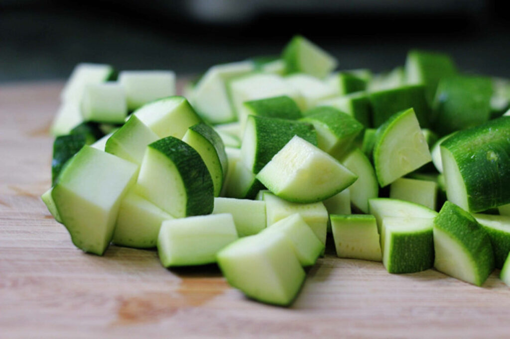 Fresh Zucchini Close-Up Wallpaper: Vibrant Green Chopped Pieces