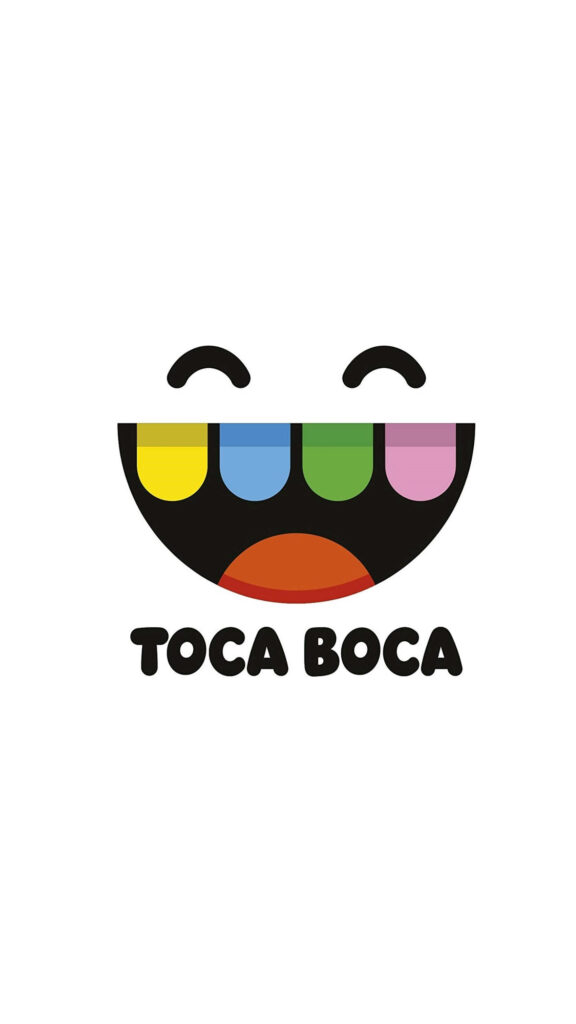Minimalistic Charm: White Toca Boca Logo Wallpaper with Colorful Smiley Teeth