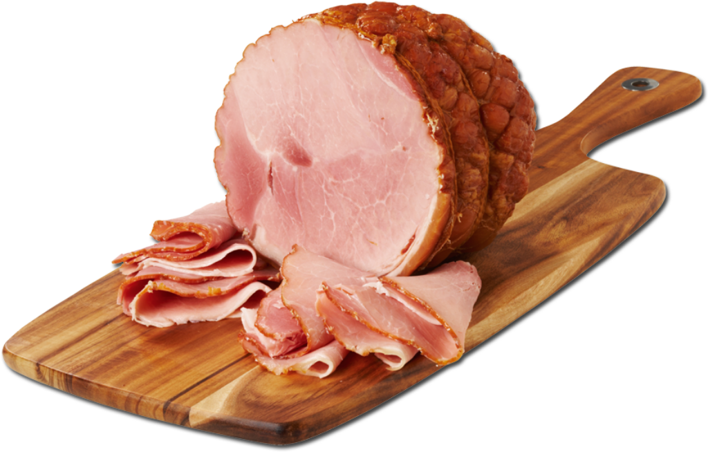 Freshly Sliced Ham on Wooden Board - Perfect Culinary Wallpaper