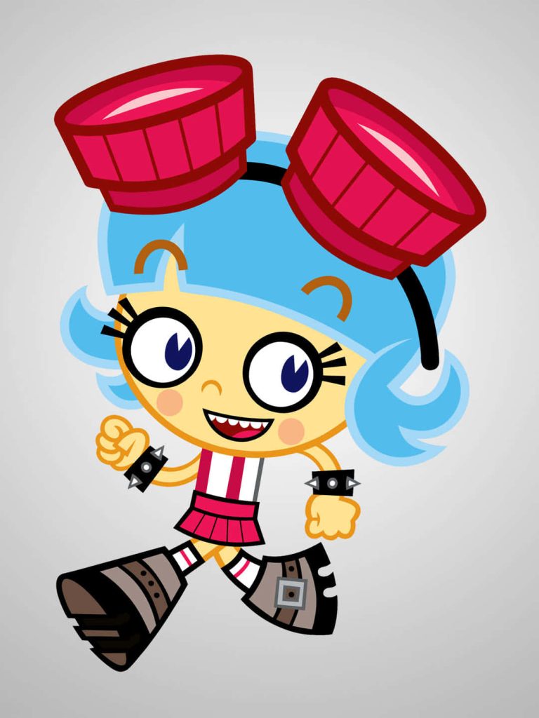Frida Suárez from El Tigre running cheerful with blue hair red goggles spiked wristbands boots Wallpaper