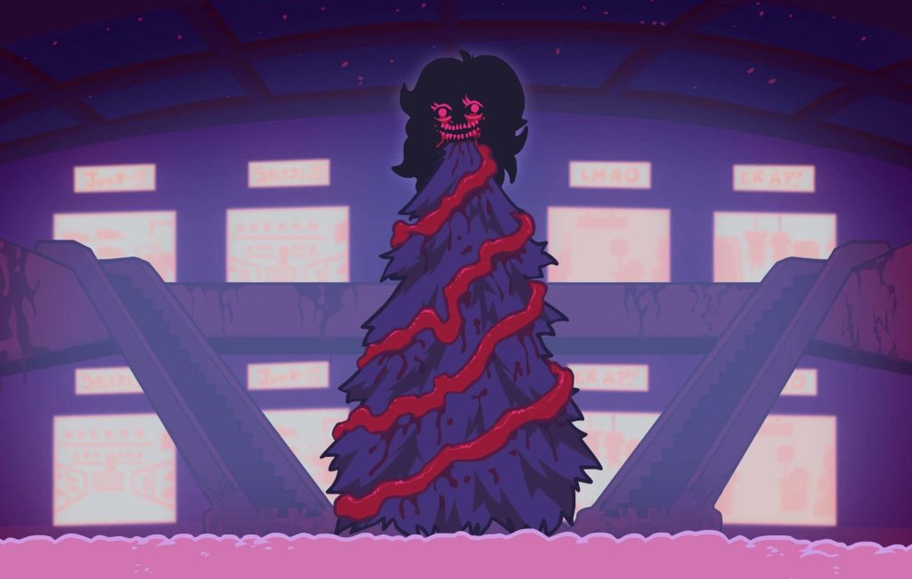 Friday Night Funkin Monster wallpaper dark purple Week 5 mall glowing eyes crimson wrap digital art
