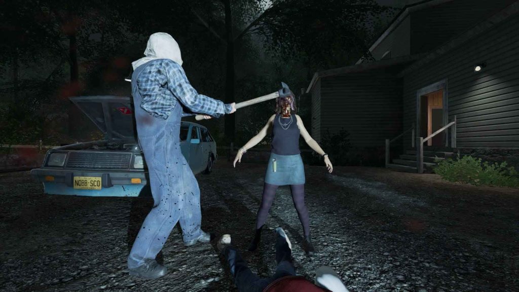 Jason Voorhees attacks camper in dark forest Friday the 13th intense horror CGI wallpaper background