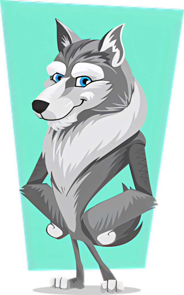 Friendly Wolf Cartoon Wallpaper on Turquoise Background