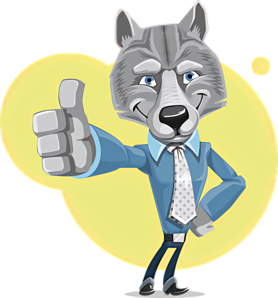 Cartoon Wolf in Business Attire: Friendly Professional Wallpaper