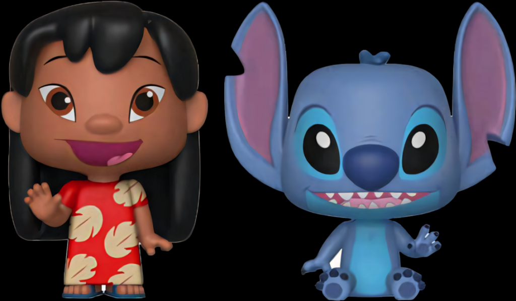 Colorful Wallpaper of Smiling Girl and Blue Creature with Ears