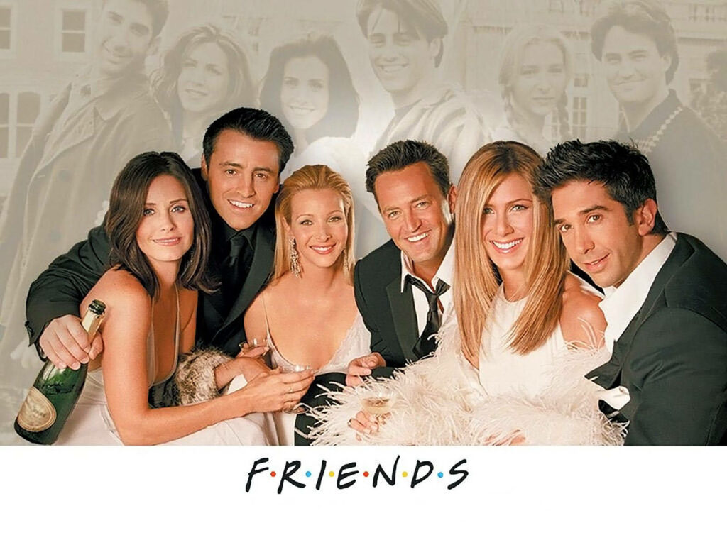Cheerful Friends Sitcom Wallpaper with Iconic Cast & Logo