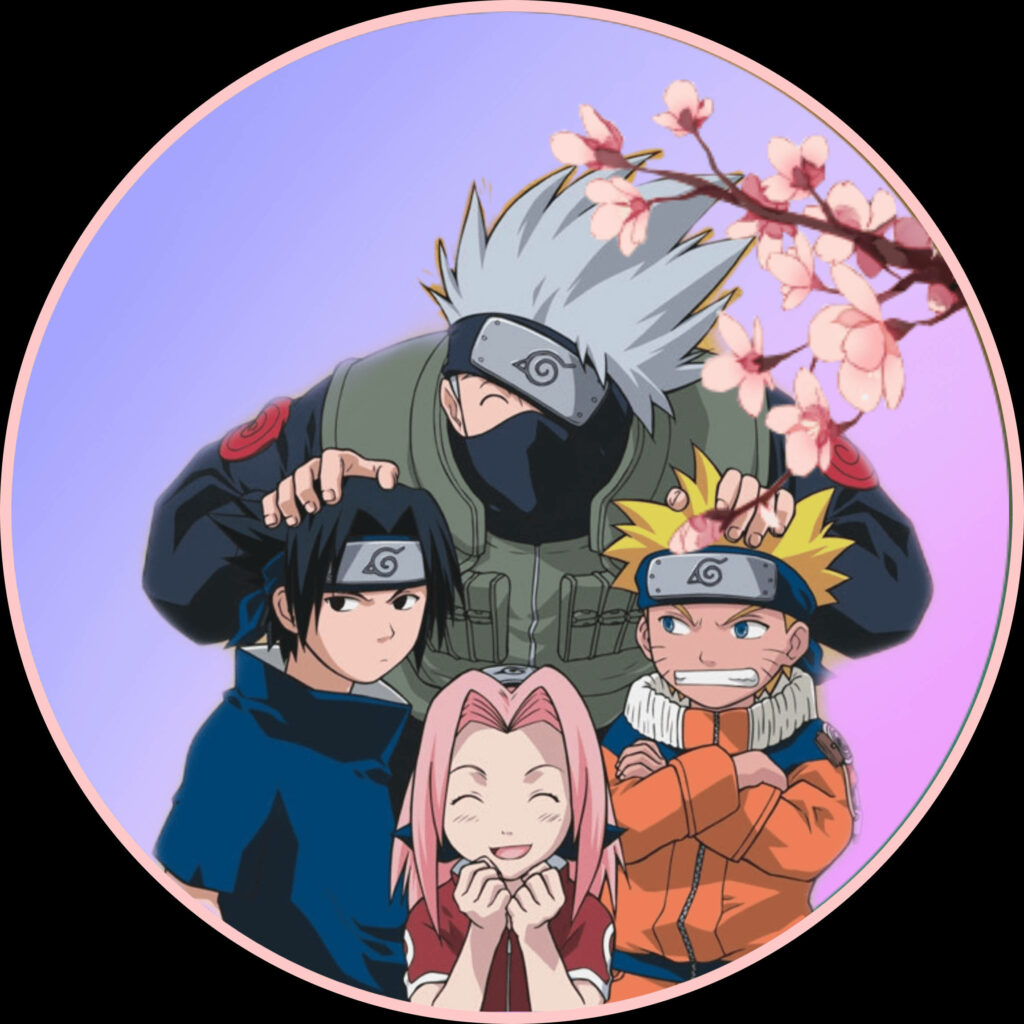 Team 7's Heartwarming Cherry Blossom Bond: Kakashi Playfully Tousles Sasuke and Naruto's Hair, Leaving Sakura Beaming with Joy Wallpaper