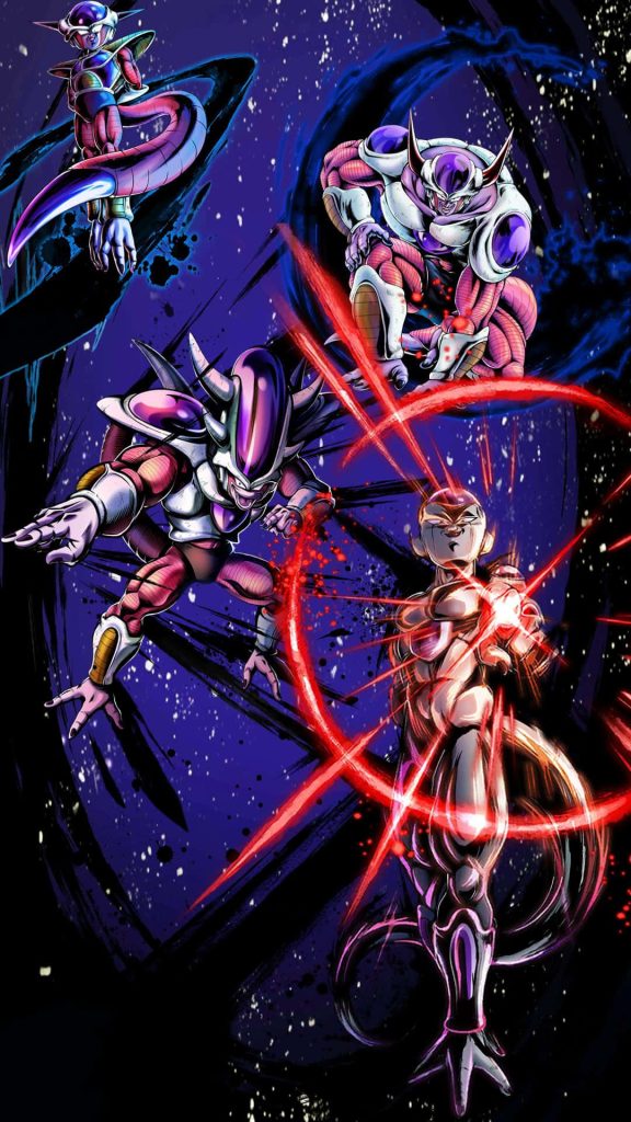 Frieza evolution phone wallpaper anime dark blue cosmic background with red energy blasts
