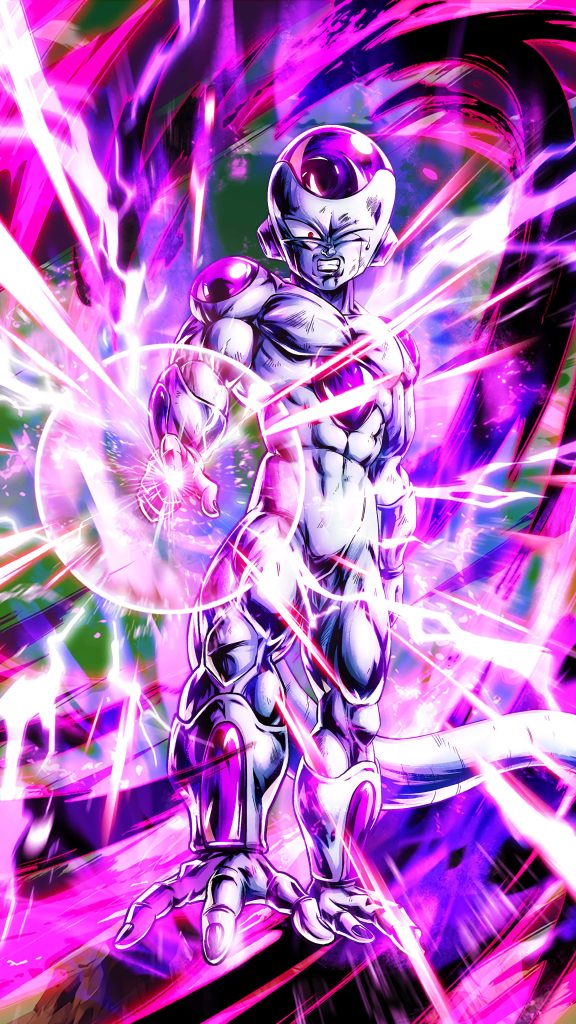 Frieza Final Form charging energy sphere anime wallpaper vibrant purple pink aura background