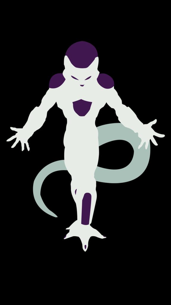 Minimalist Dragon Ball Final Form Frieza wallpaper with bold white purple on black background