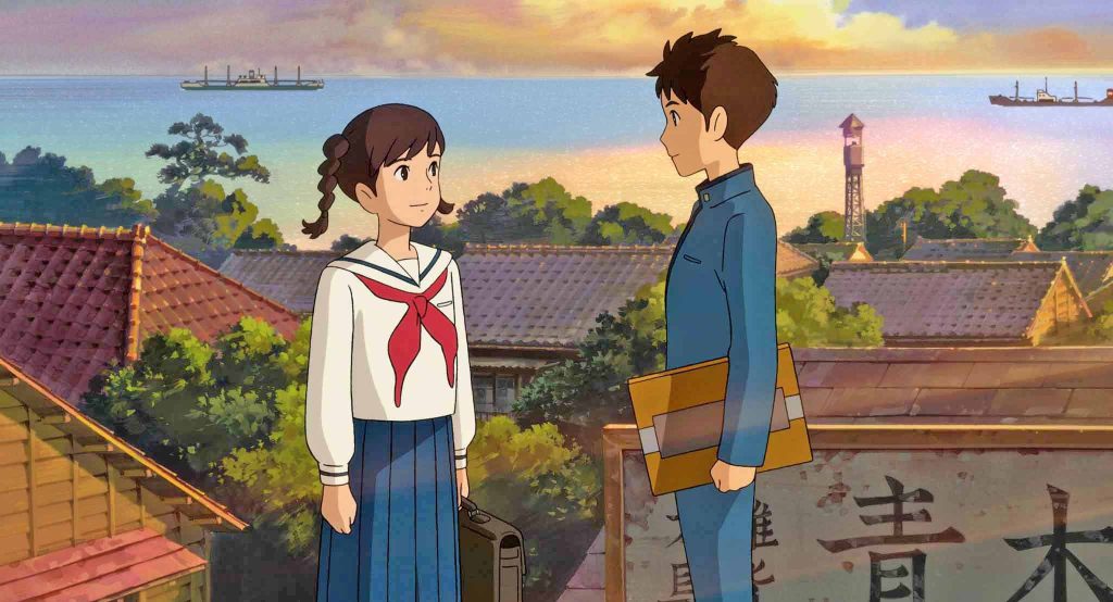 From Up On Poppy Hill wallpaper Umi Matsuzaki Shun Kazama sunset coastal rooftop anime scene