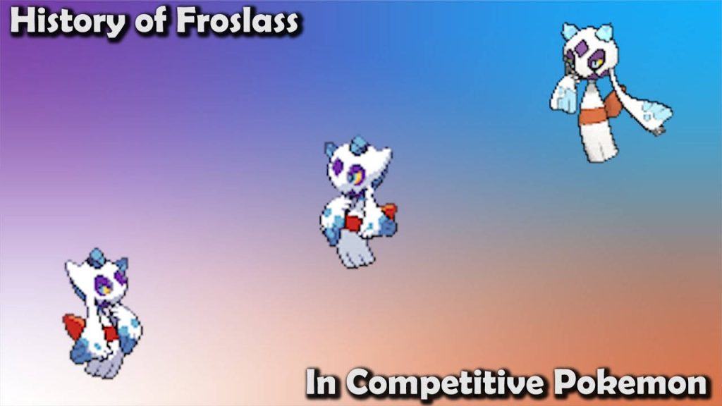 Pixel art of Froslass in Ice Ghost type with blue to orange gradient competitive Pokémon wallpaper