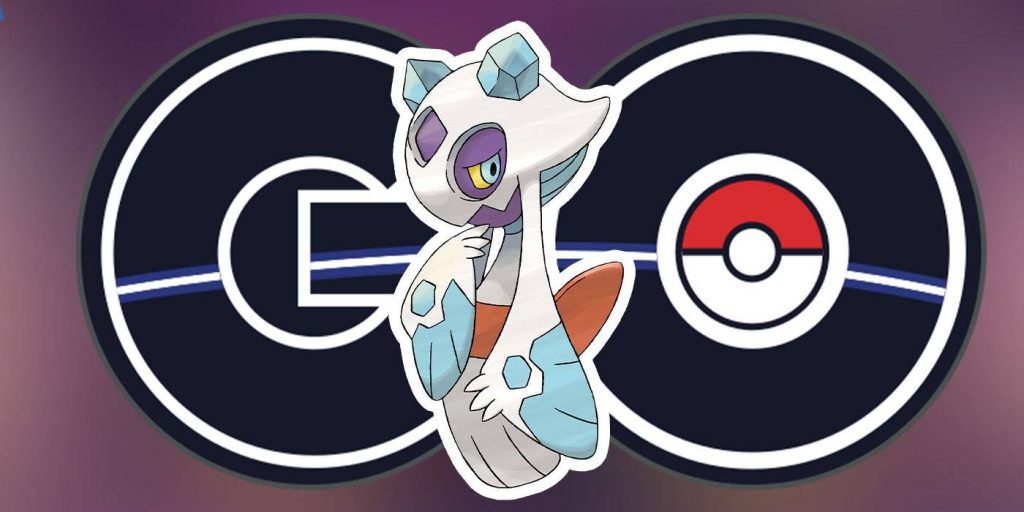 Froslass digital art wallpaper with Pokemon GO logo minimalist icy Ice Ghost type background