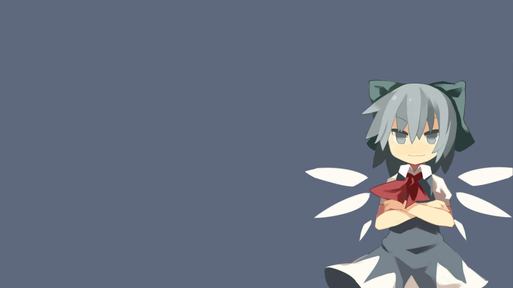 Charming Sketch of Cirno from Touhou Project: Delicate Artistry Against Serene Background Wallpaper